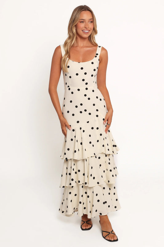 Polka Dot Ruffle Maxi Dress