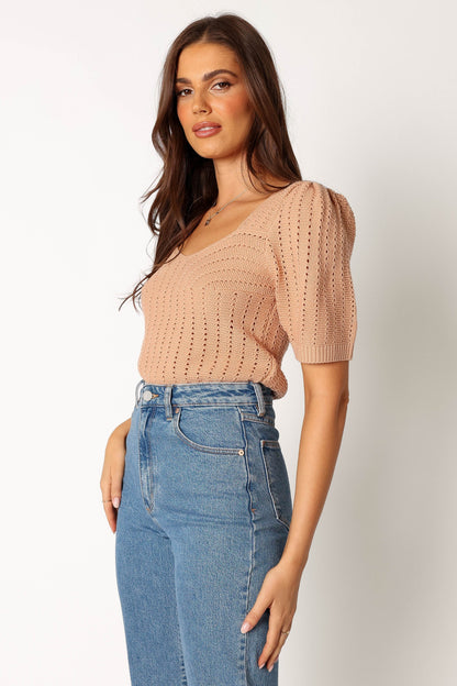 Puff-Sleeve Sweetheart Knit Top