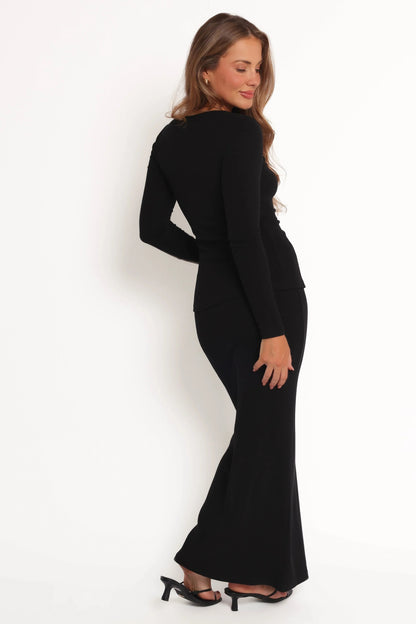 Ribbed Knit Round-Neck Top & Midi Skirt Set