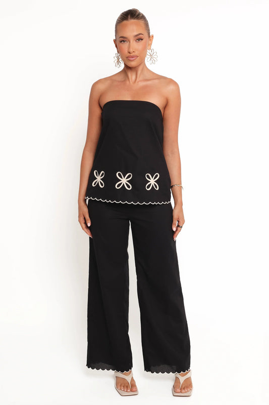 Scallop-Trim High-Waist Straight-Leg Pant
