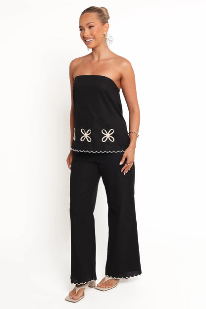 Scallop-Trim High-Waist Straight-Leg Pant