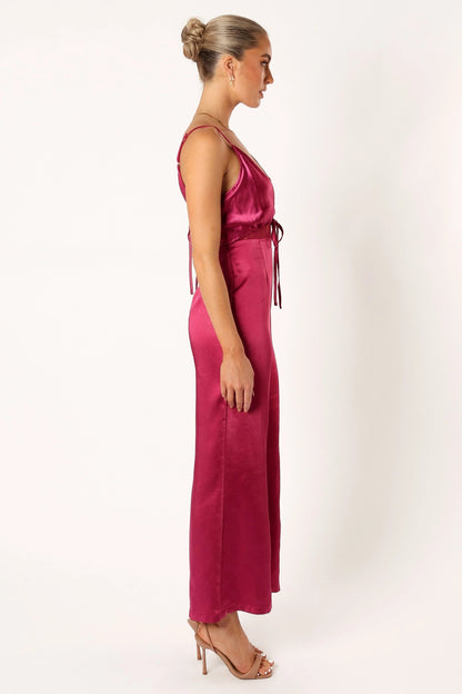 Tie-Detail Satin Jumpsuit